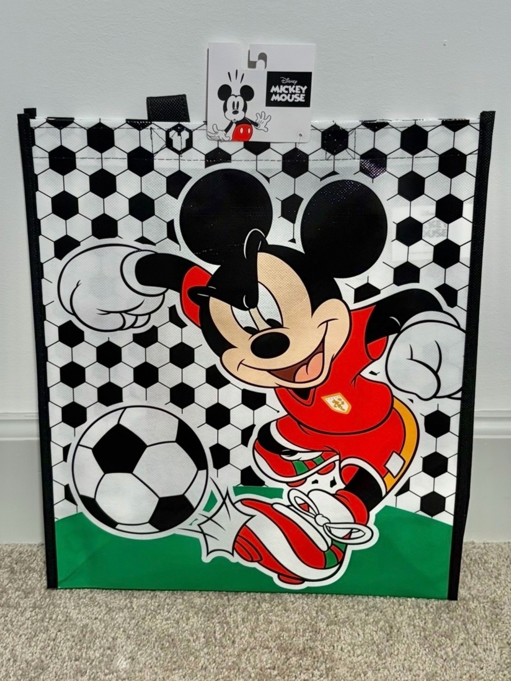 Disney Mickey Mouse Soccer Tote Bag - Black, White, Red, Green